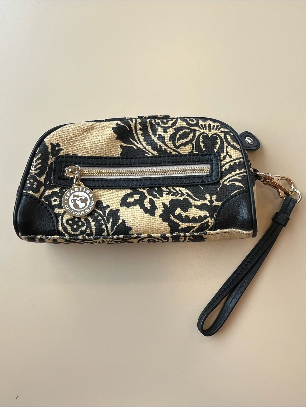 Spartina 449 Black and Cream Patterned Wristlet Clutch